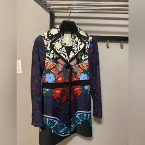 Anthropologie Elevenses Florilege Trench Coat Floral Print Patchwork Sz 2.